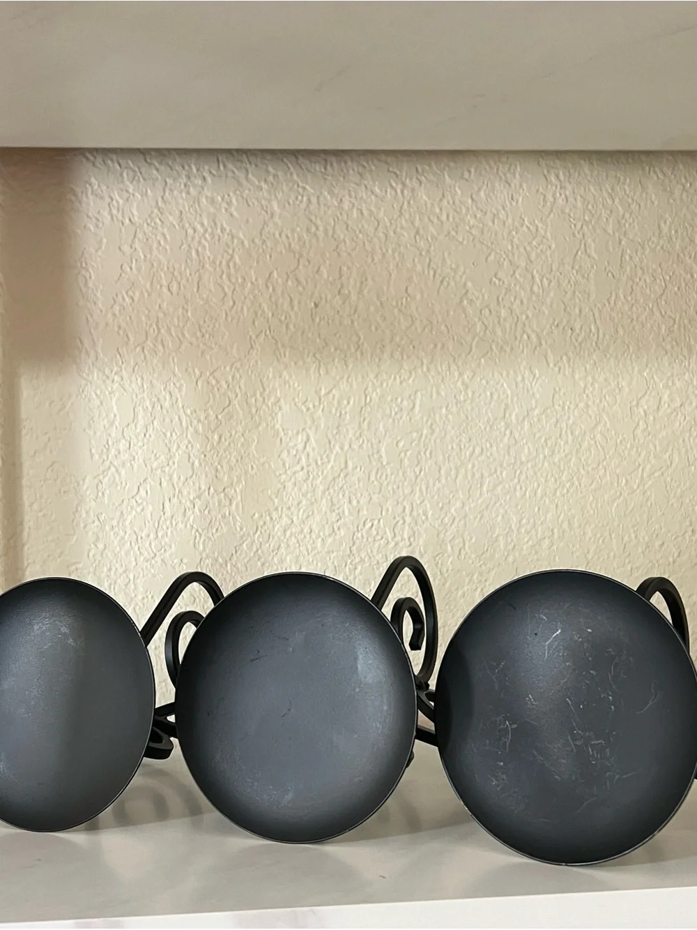 3 Black Decorative Scroll Wrought Iron Candle Stands